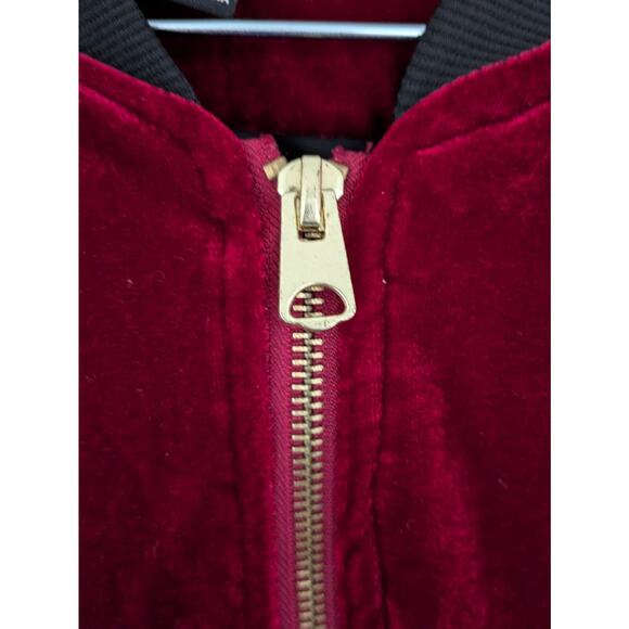 Forever 21 Women's S Red Velvet Bomber Jacket Y2K Streetwear McBling Retro Glam - Picture 9 of 14